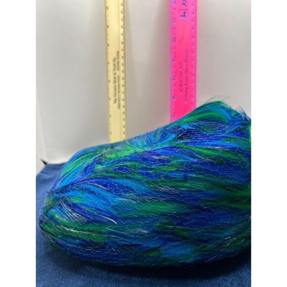 Vintage Blue & Green Feather bubble Hat Amy NY - Picture 6 of 12